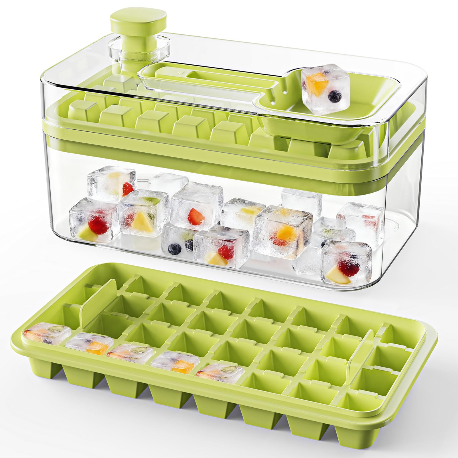 Effortless Ice Cube Tray System with Storage and Scoop