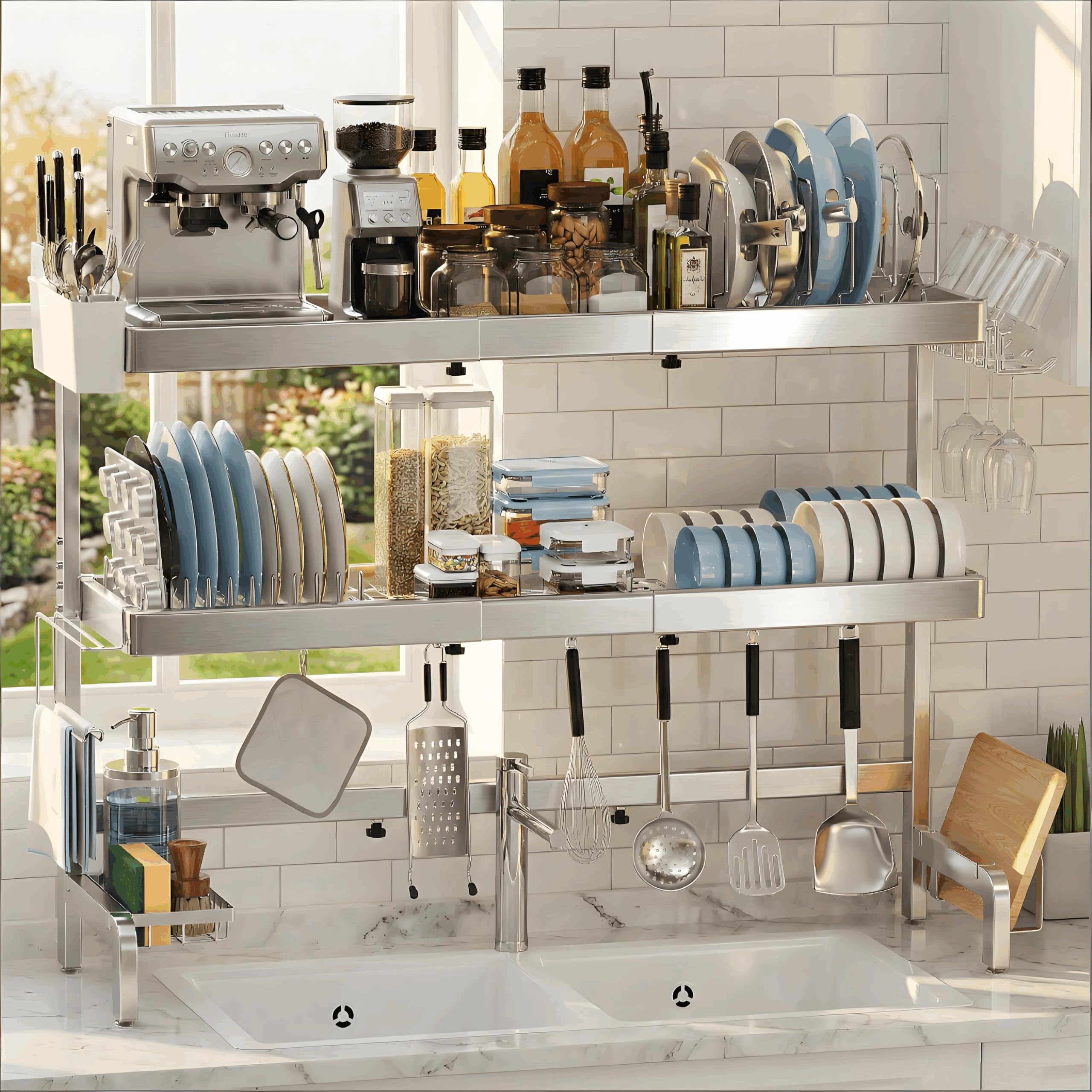 Expandable Stainless Steel 3-Tier Over-Sink Rack